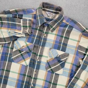 Vintage Five Brother Flannel Shirt Mens 16 Large Blue White Plaid Button Up Work